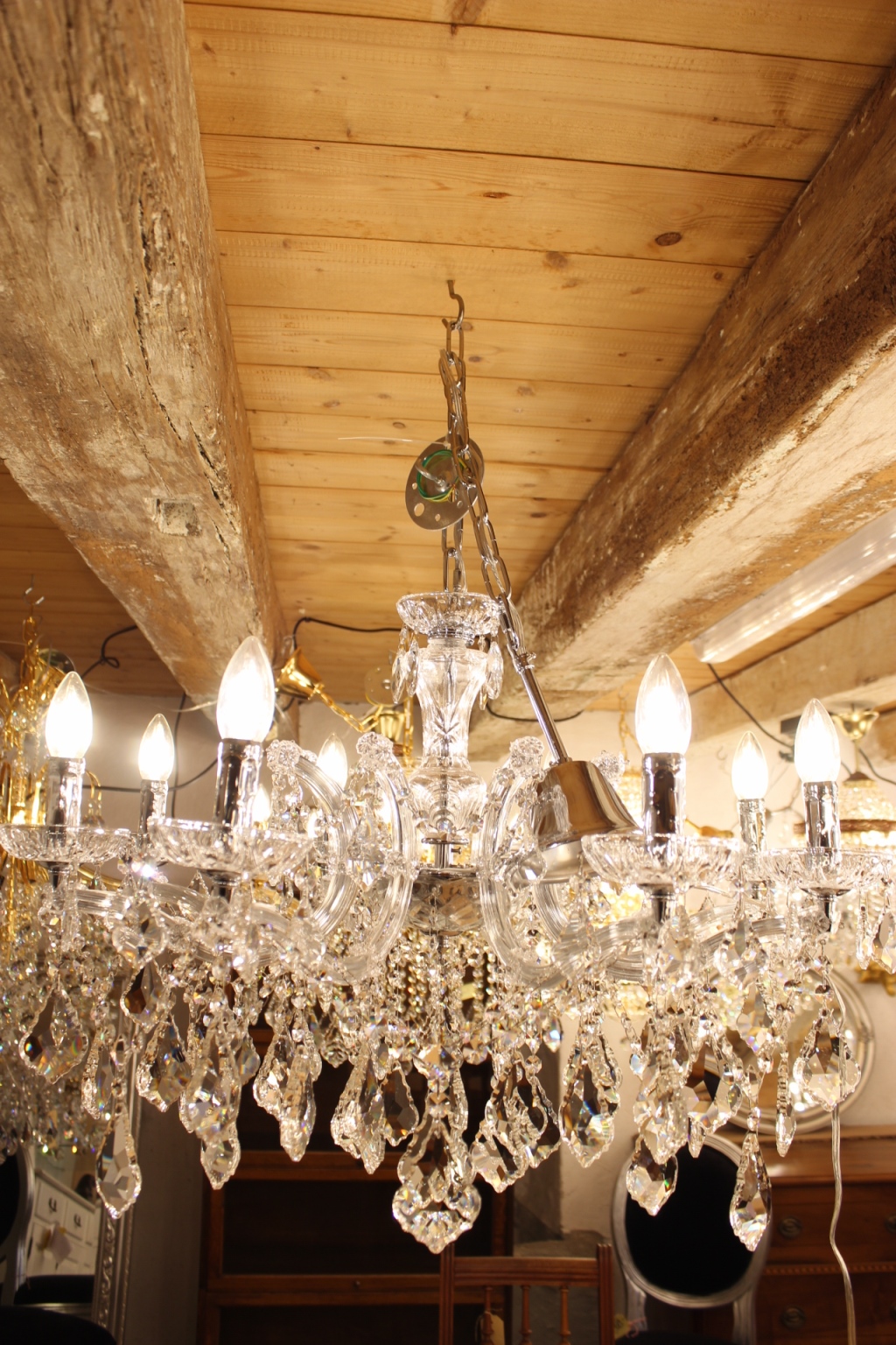 Kronleuchter Bleikristall Maria Theresia Silber 53cm + Kette 8 Lichter