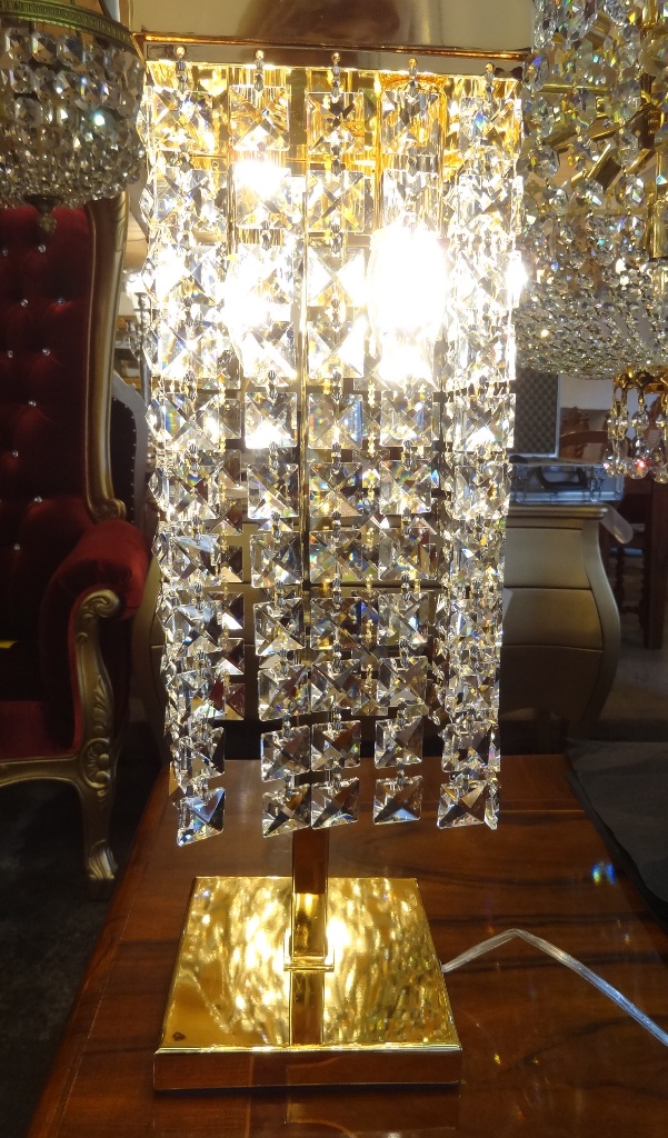 Tischleuchter Bleikristall / Nachttischlampe Gold , 2 Lichter