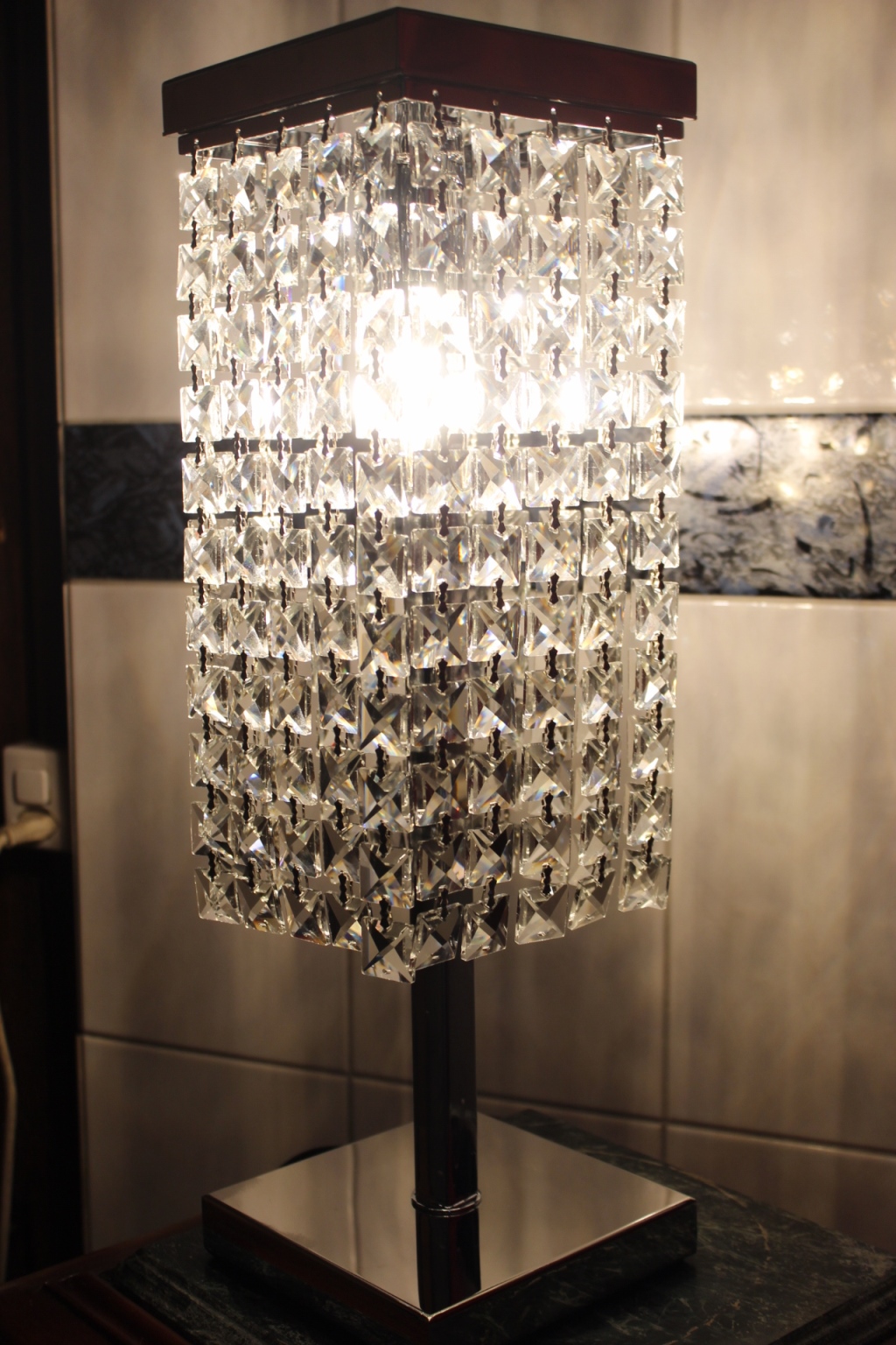 Tischleuchter Bleikristall / Nachttischlampe Silber , 2 Lichter