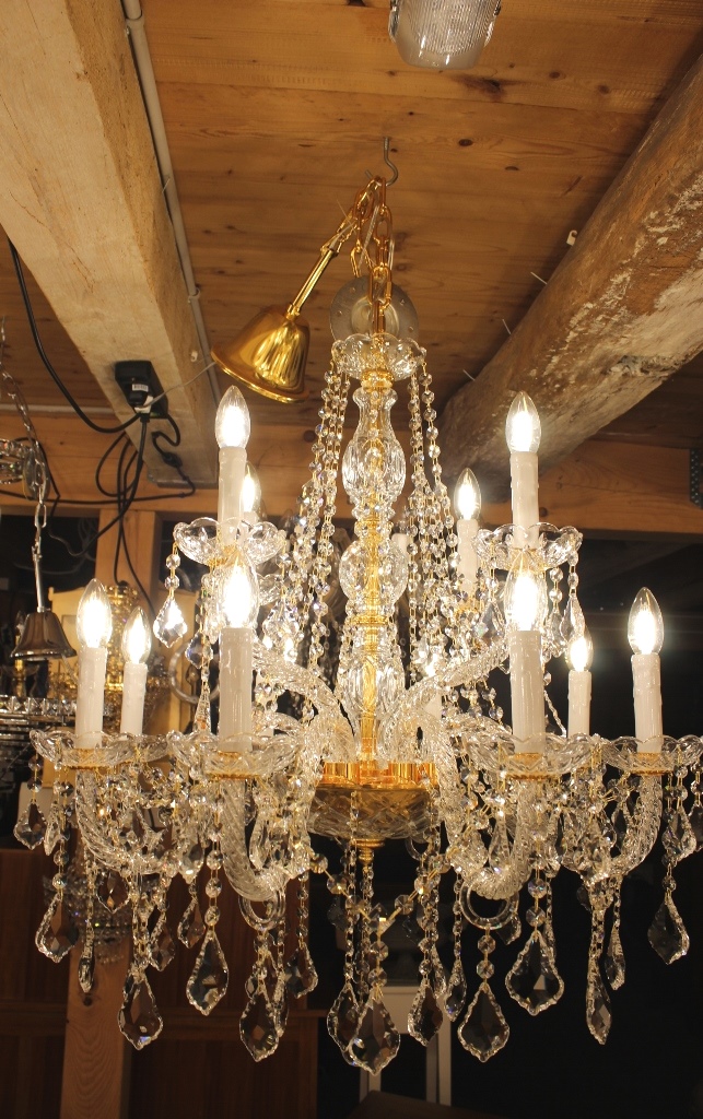Kronleuchter Bleikristall Gold 73cm + Kette 12 Lichter