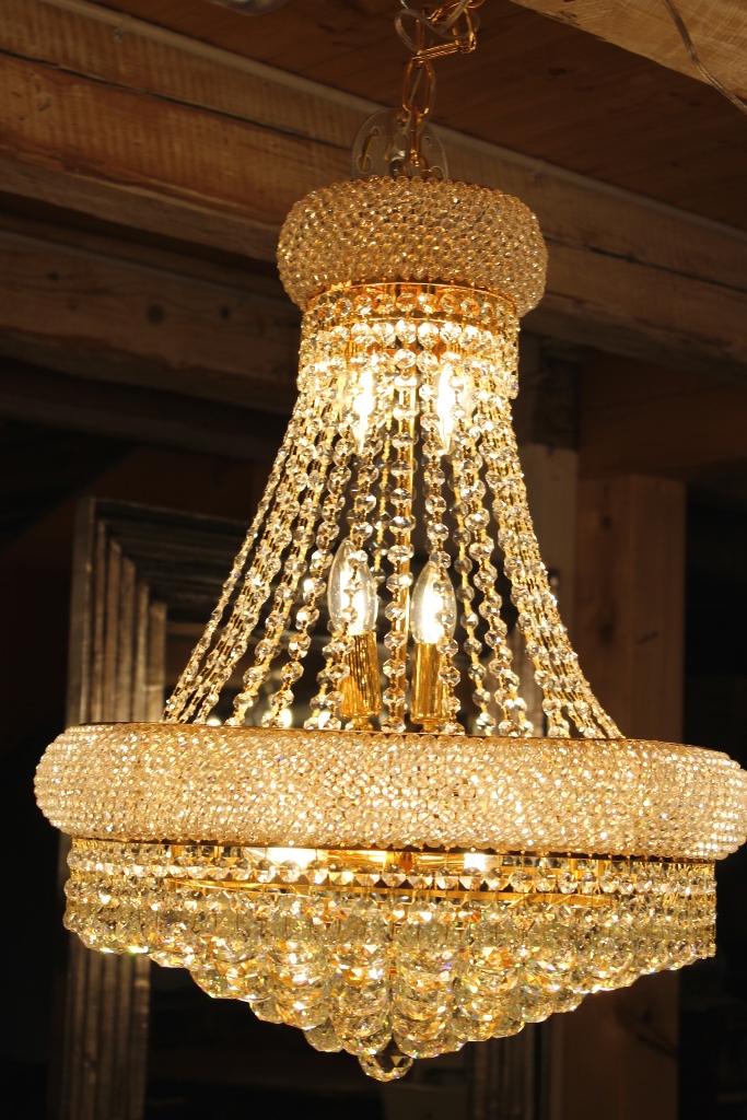 Kronleuchter / Lüster Bleikristall  Gold 63cm + Kette / 12 Lichter