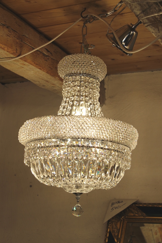 Kronleuchter Bleikristall / Lüster Silber 55cm+ Kette, 8 Lichter