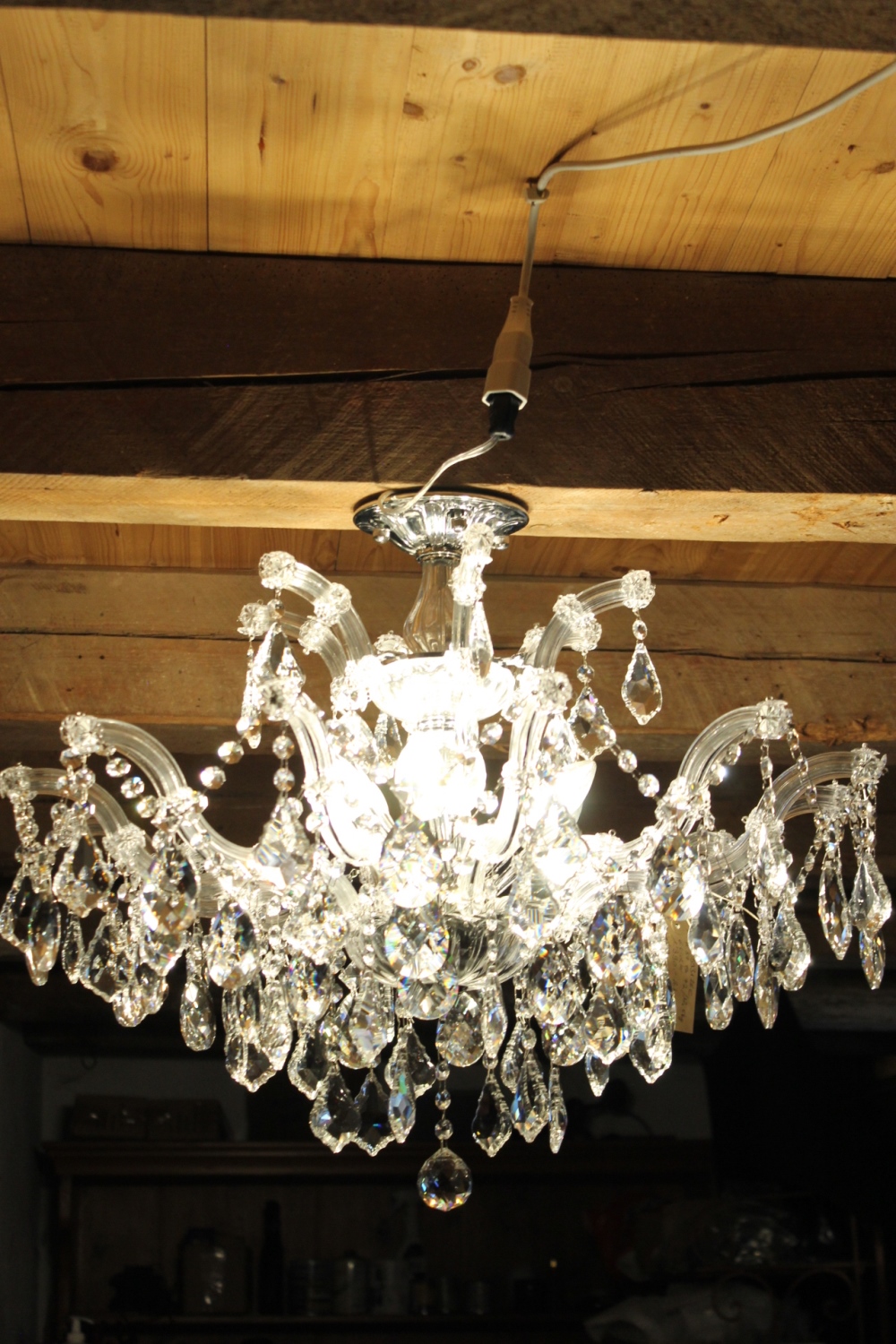 Kronleuchter Bleikristall/ Deckenleuchter Maria Theresia Silber 57cm, 6 Lichter