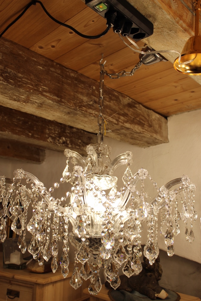 Kronleuchter Bleikristall Maria Theresia Silber, 57cm + Kette, 6 Lichter