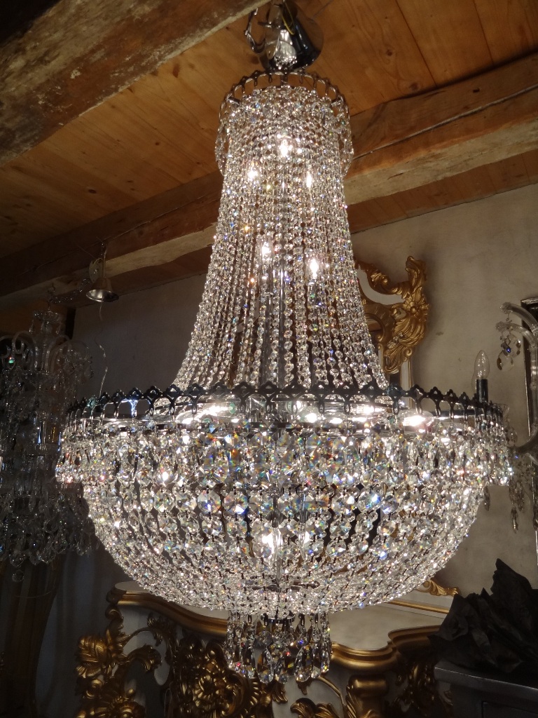 Kronleuchter Bleikristall / Lüster Silber 110cm + Kette 33 Lichter