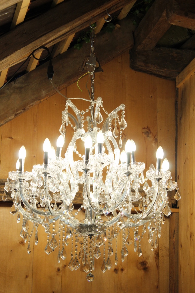 Kronleuchter Bleikristall Maria Theresia Silber 93cm + Kette 19 Lichter