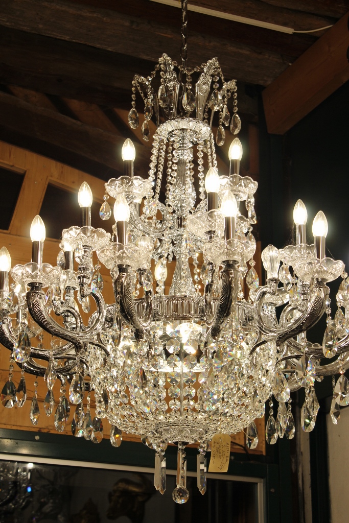 Kronleuchter Bleikristall Empire Silber 123cm + Kette 26 Lichter