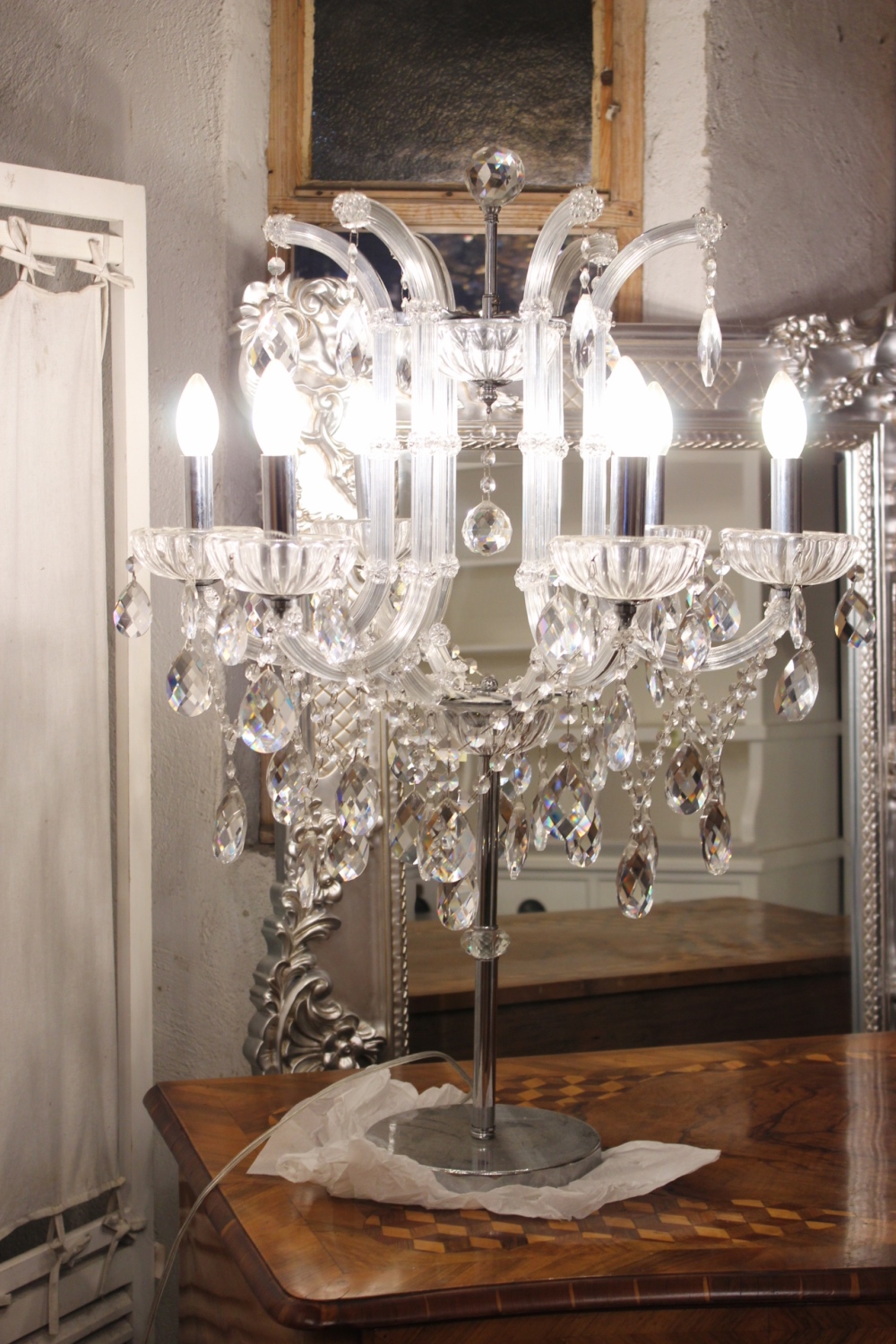 Kronleuchter Bleikristall / Tischleuchter Silber 85cm, 6 Lichter