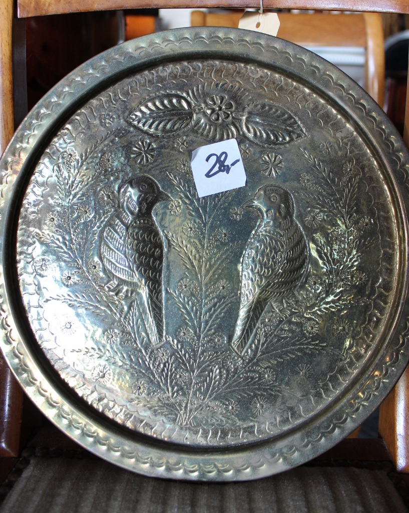 Kupferteller mit zwei Vögeln